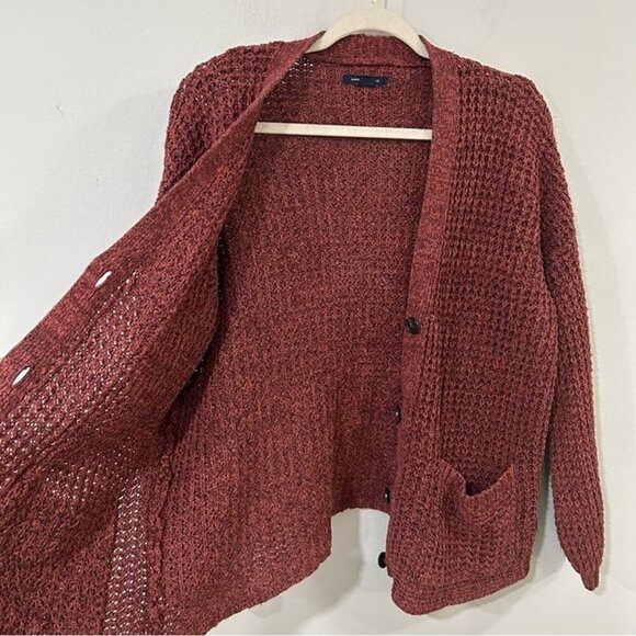 American Eagle Outfitters Maroon Burgundy Red Button Down Knit Cardigan Large - Picture 6 of 7